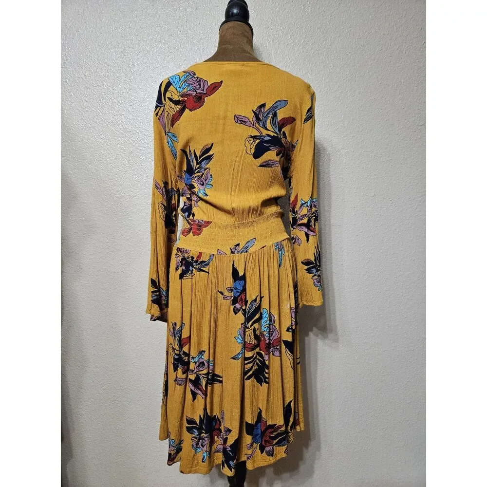 Kings Road Women's Mustard Floral Dress – Flowy & Flirty, Size Medium - Picture 2 of 2